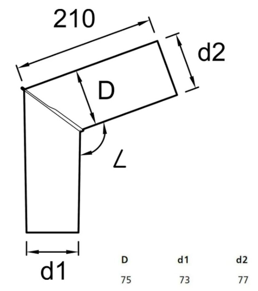 SKARPRÖRSVINKEL 70° PLANNJA ALUMINIUM SVART 01 75 MM
