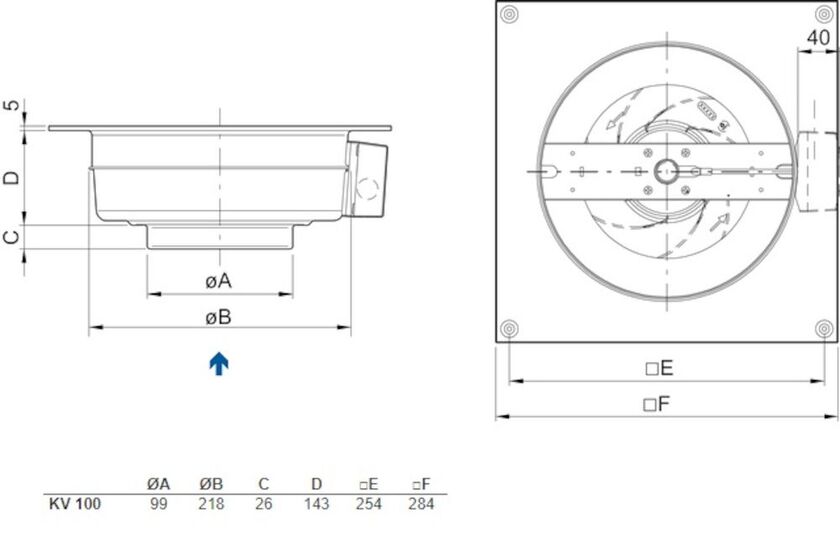 VÄGGFLÄKT KV 100M AC 100 MM