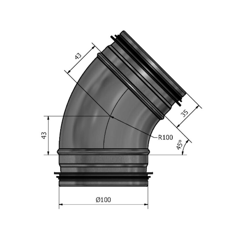 BÖJ HV 45° SF 1.4404 100 MM
