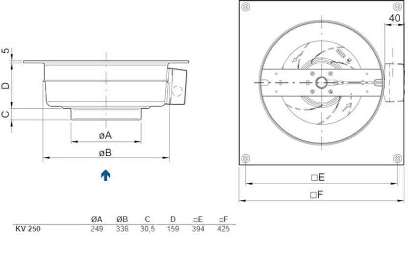 VÄGGFLÄKT KV 250L AC 250 MM