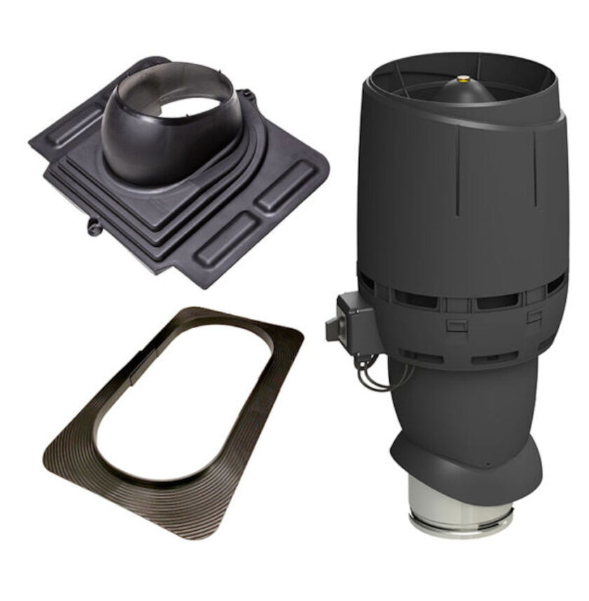 TAKFLÄKTSPAKET FLOW ECO SVART PROFIL PLÅT 160 MM
