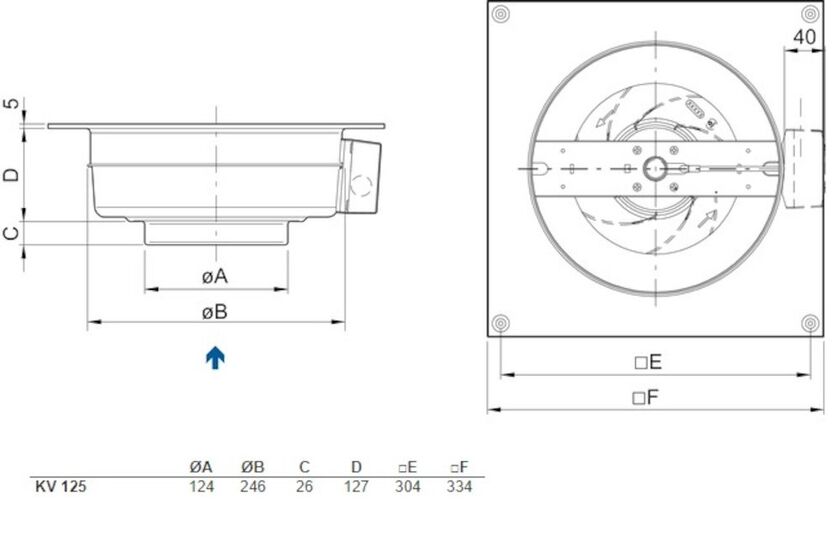 VÄGGFLÄKT KV 125XL AC 125 MM