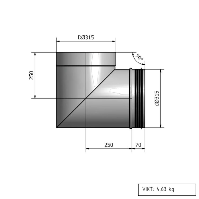 KORTBÖJ HIBKH HEAT 90° 315 MM