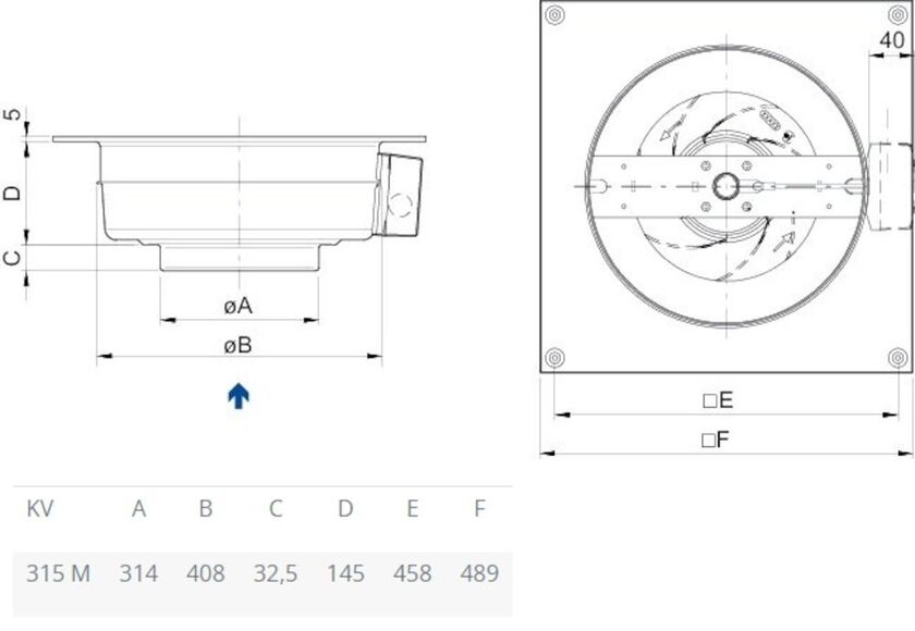 VÄGGFLÄKT KV 315 AC 315 MM