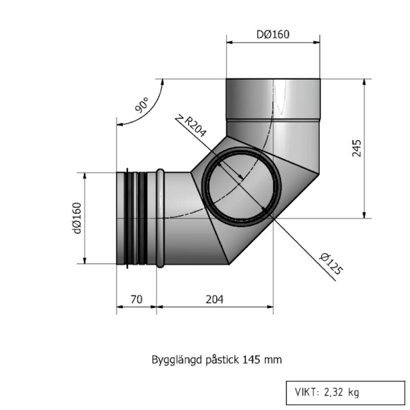 RENSBÖJ HVH HEAT 90 GR STOS VÄNSTER 160 MM
