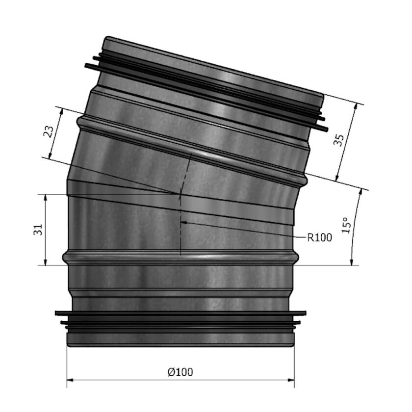 BÖJ 15 GRADER 100 MM