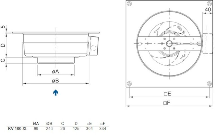 VÄGGFLÄKT KV 100XL AC 100 MM
