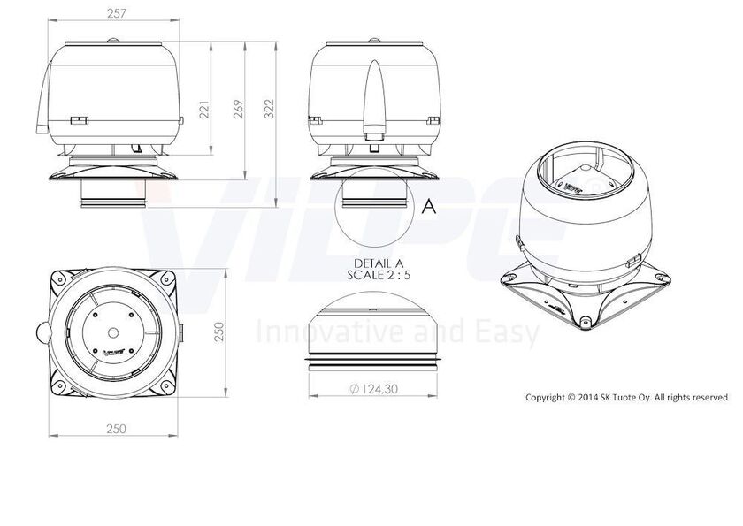 FRÅNLUFTSHUV VILPE INKL.MONT.F SV 250X250 125 MM