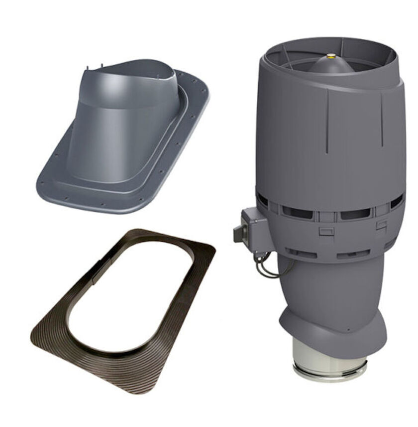 TAKFLÄKTSPAKET FLOW ECO GRÅ SLÄT PLÅT-PAPP 160 MM