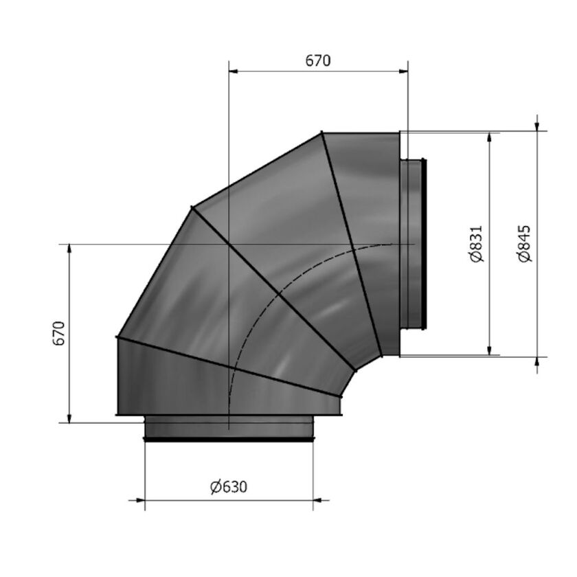 LJUDDÄMPARE BÖJD HTFV 90° 100MM ISOLERING 630 MM