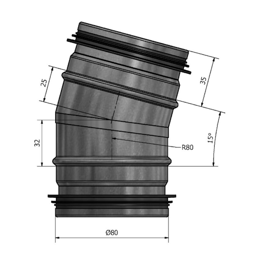 BÖJ 15 GRADER 80 MM