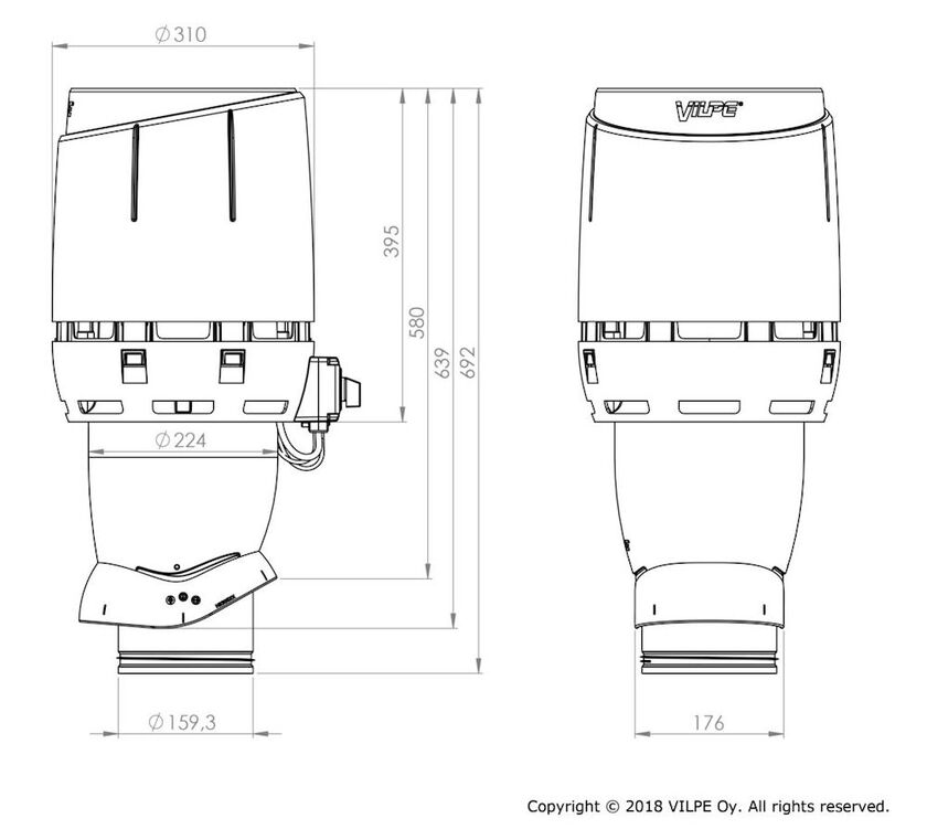 TAKFLÄKTSPAKET FLOW EC SVART 2-KUPIG BETONG 160MM
