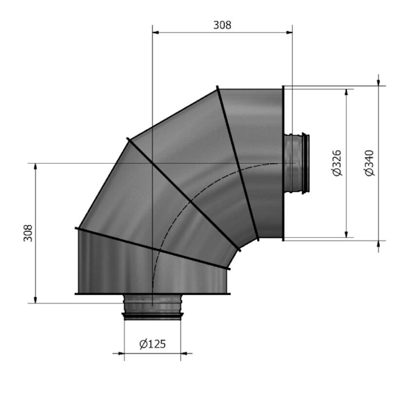 LJUDDÄMPARE BÖJD HTFV 90 GR 100MM ISOLERING 125 MM