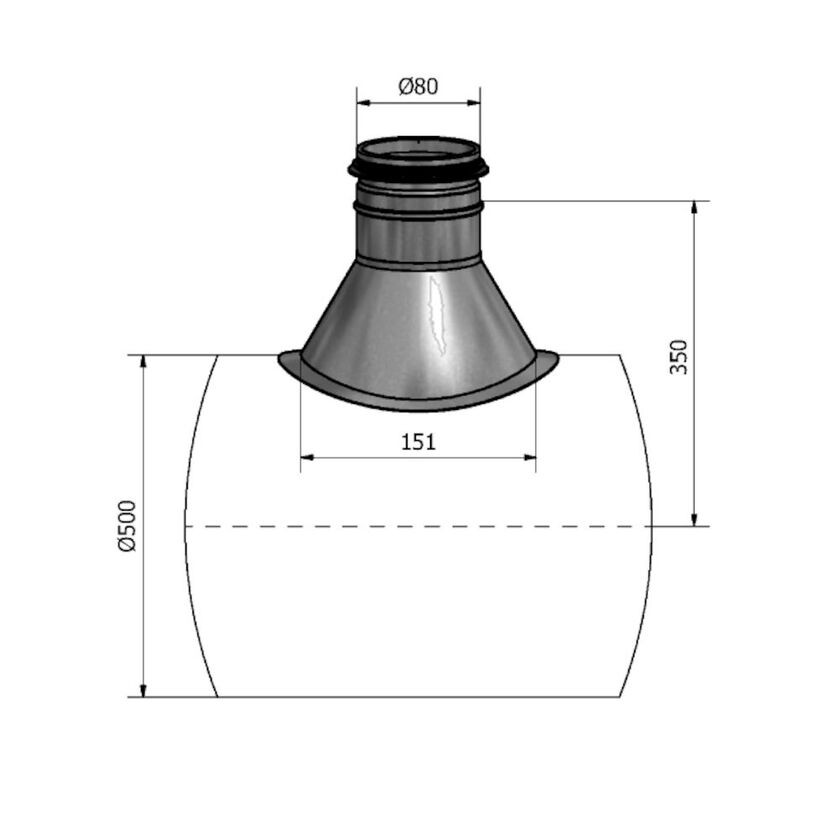 PÅSTICK HPSR MED RADIE SF 1.4404 500-80 MM