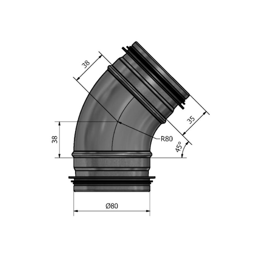 BÖJ HV 45° SF 1.4404 80 MM