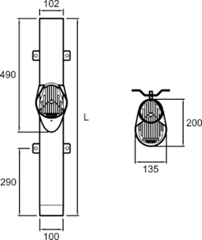 VANDALRÖR 102 MED LÖVIS UPPTILL PLANNJA SVART 01 1900 MM