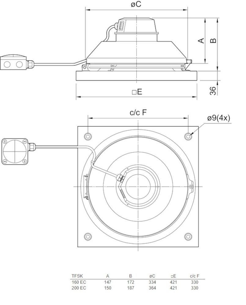 TAKFLÄKT TFSR 200 EC RÖD