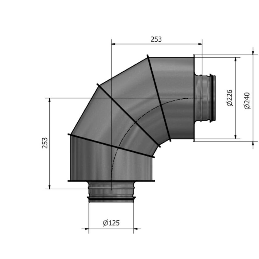 LJUDDÄMPARE BÖJD HRFV 90° 50 MM ISOLERING 125 MM