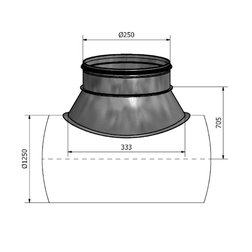 PÅSTICK HPSR SF 1.4404 1250-250 MED RADIE