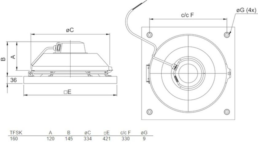 TAKFLÄKT TFSK 160 SVART INKLUSIVE FÄSTRAM