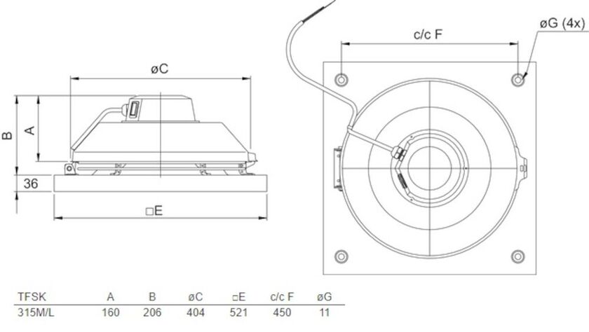 TAKFLÄKT TFSK 315 SVART INK FÄSTRAM