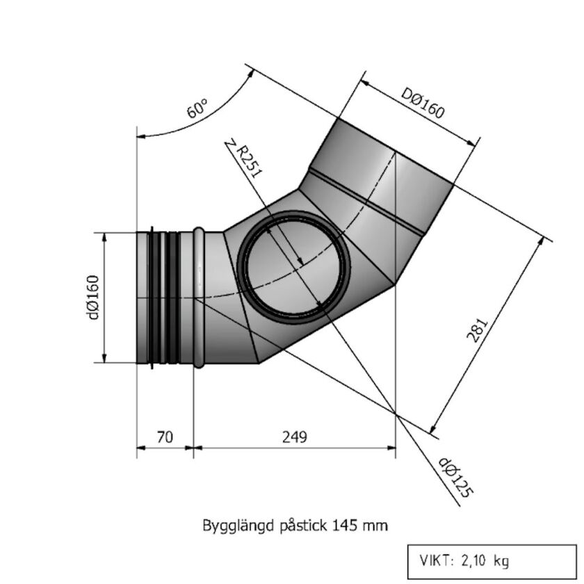 RENSBÖJ HVH HEAT 60 GR STOS VÄNSTER 160 MM